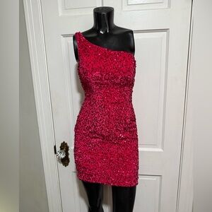 Pink Sequin One Shoulder Prom Homecoming Pageant Formal Dress Size Small